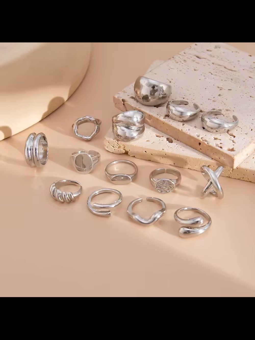 Retro Silver Statement Stackable Rings Set - Picture 3 of 10